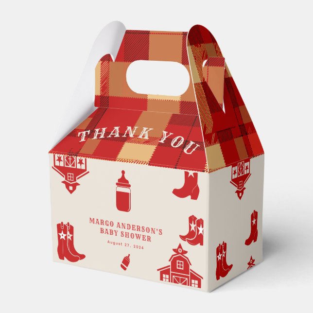 Bottles & Boots Cowboy Retro Red Baby Shower Favor Box (Front Side)