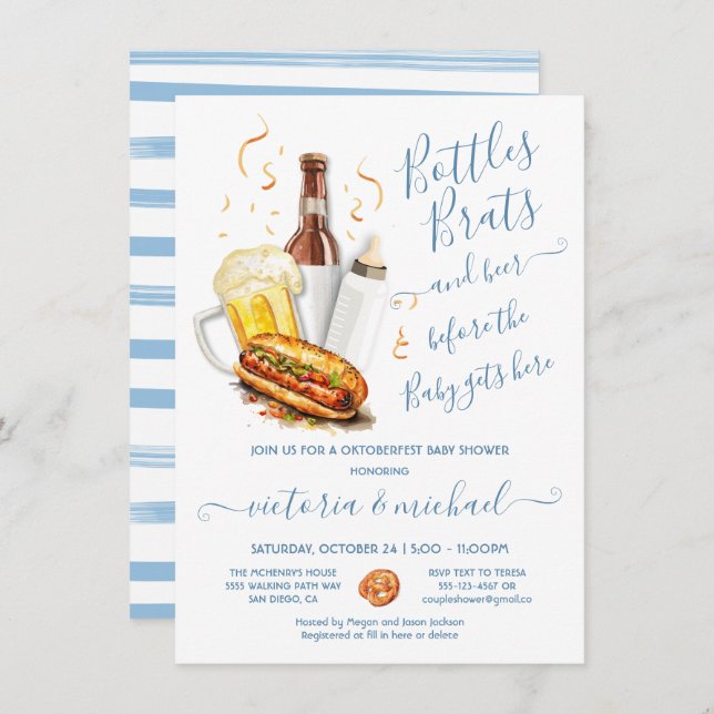 Bottles Brats and Beer Oktoberfest Baby Shower Invitation (Front/Back)