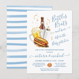 Bottles Brats and Beer Oktoberfest Baby Shower Invitation