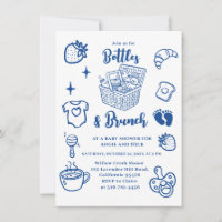 Bottles & Brunch Doodle Blue Boy Baby Shower 