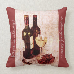 bottles, grapes and wine glass throw pillow