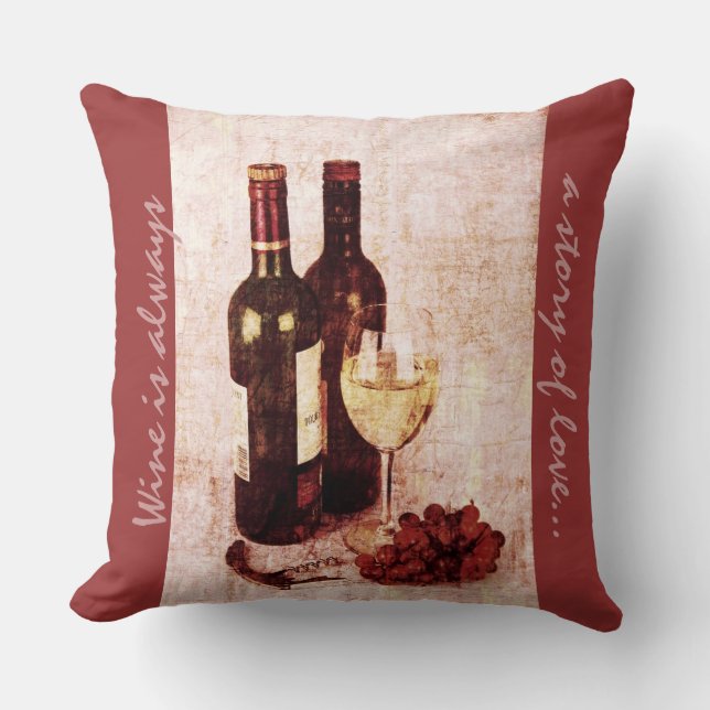 bottles, grapes and wine glass throw pillow (Front)