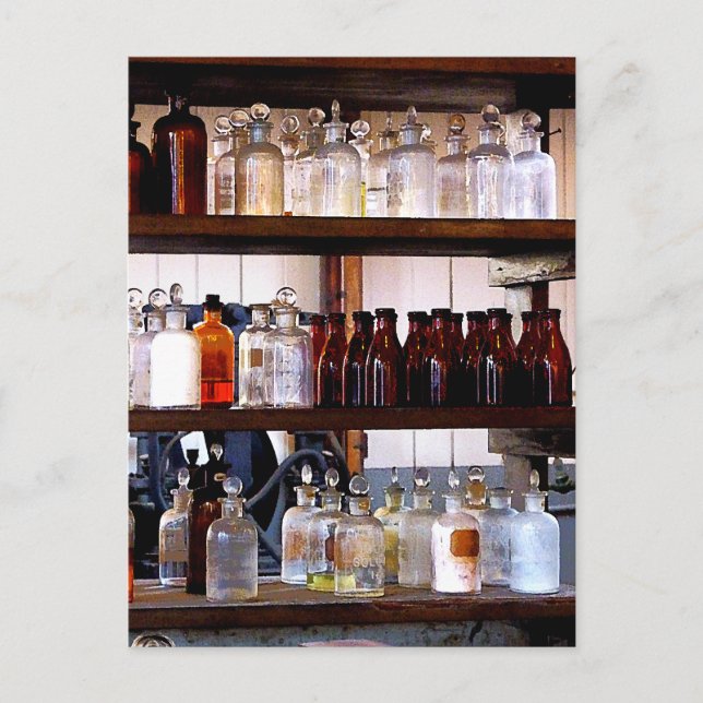 Bottles of Chemicals on Shelves Postcard (Front)