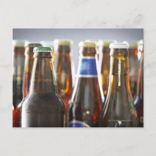 Bottles of various bottled beer in studio postcard