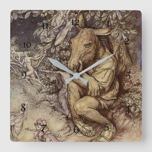 “Bottom and Titania” by Arthur Rackham Square Wall Clock (Front)