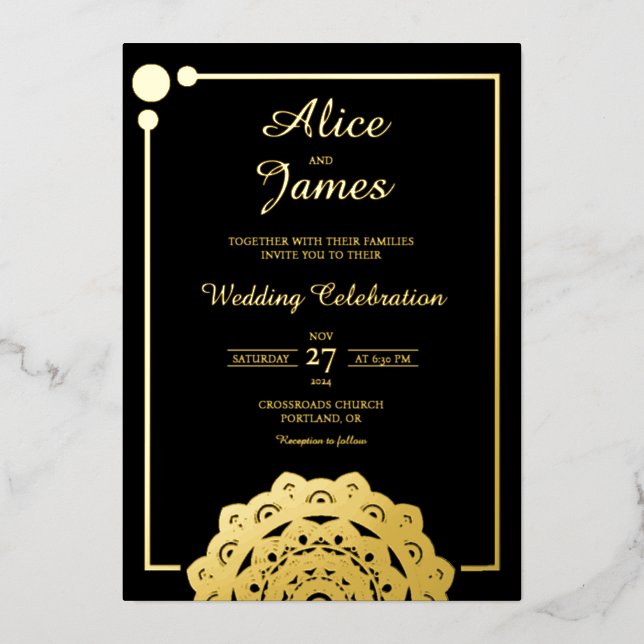 Bottom Mandala Elegant Black Gold Foil Wedding (Front)