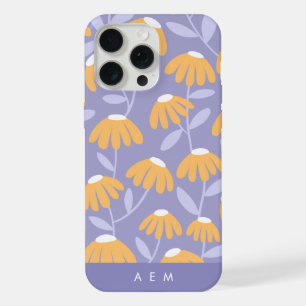 Bottom Monogram Initials Blue Floral Pattern iPhone 15 Pro Max Case