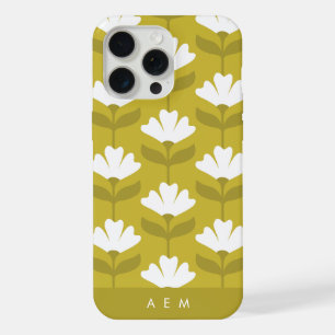 Bottom Monogram Initials Green Vintage Flowers iPhone 15 Pro Max Case
