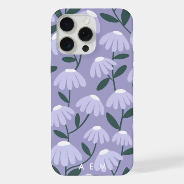 Bottom Monogram Initials Heather Floral Pattern iPhone Case (Back)