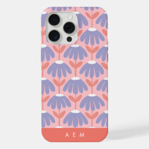 Bottom Monogram Initials Pink/Blue Vintage Floral iPhone 15 Pro Max Case