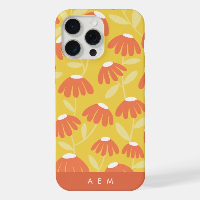 Bottom Monogram Initials Yellow Floral Pattern iPhone Case (Back)