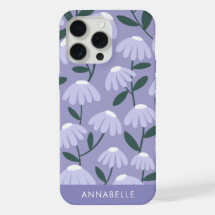 Bottom Monogram Name Blue Purple Floral Pattern iPhone 15 Pro Max Case