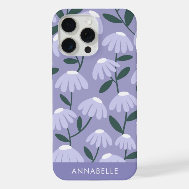 Bottom Monogram Name Blue Purple Floral Pattern iPhone Case (Back)