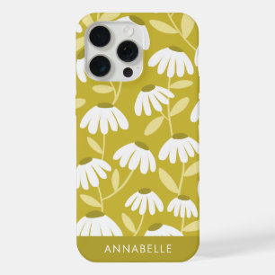 Bottom Monogram Name Dark Gold Floral Pattern iPhone 15 Pro Max Case