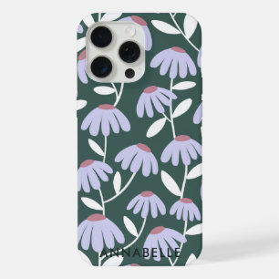 Bottom Monogram Name Green & Purple Floral Pattern iPhone 15 Pro Max Case
