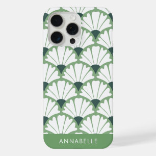 Bottom Monogram Name Green & White Vintage Pattern iPhone 15 Pro Max Case
