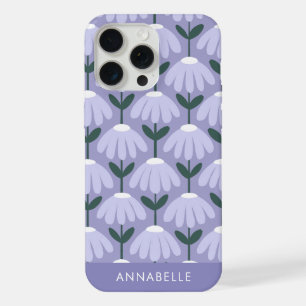 Bottom Monogram Name Heather Blue Vintage Floral iPhone 15 Pro Max Case