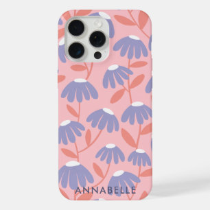Bottom Monogram Name Pink & Blue Floral Pattern iPhone 15 Pro Max Case