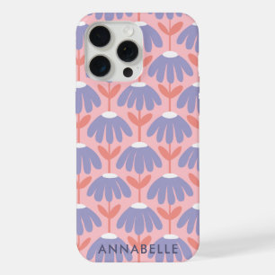 Bottom Monogram Name Pink & Blue Vintage Floral iPhone 15 Pro Max Case
