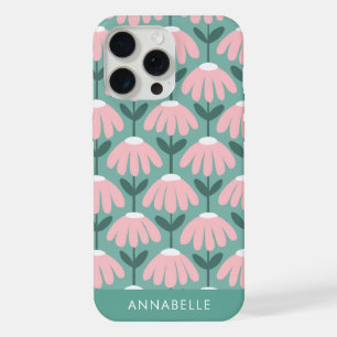 Bottom Monogram Name Pink & Green Vintage Floral iPhone 15 Pro Max Case