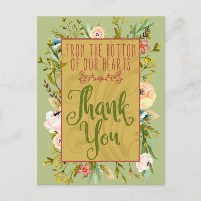 Bottom of Our Hearts Floral Thank You Postcard (Front)