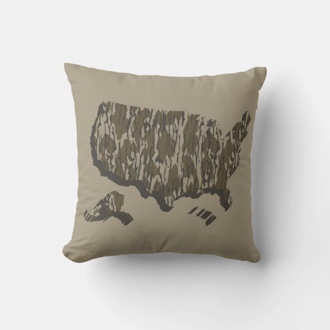 Bottomland Camo American Map Camouflaged Throw Pillow (Front)