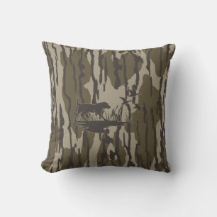 Bottomland Camo Skin Dog and Ducks Throw Pillow