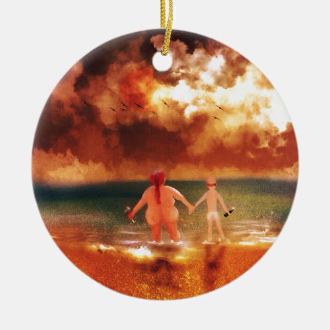 Bottoms Up Ceramic Ornament (Front)