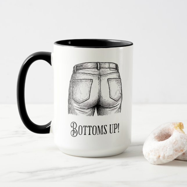 Bottoms Up! Funny White Elephant Gift Christmas Mug (With Donut)