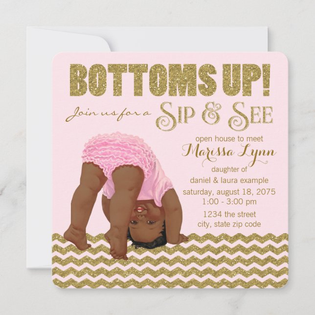 Bottoms Up Girls Sip and See Invitation (Front)