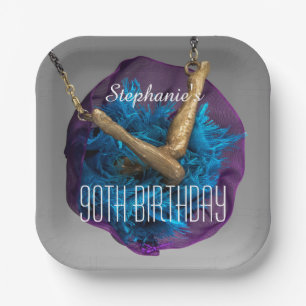 Bottoms UP Purple and Grey 90th Birthday Party Paper Plate