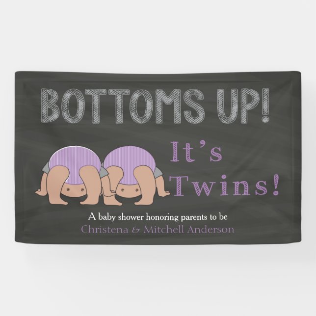 Bottoms Up Twins Baby Shower Personalized Banner (Horizontal)
