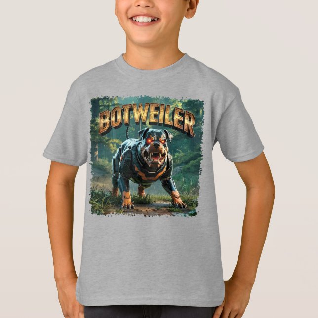 Botweiler Illustration – Robot Rottweiler Funny T-Shirt (Front)