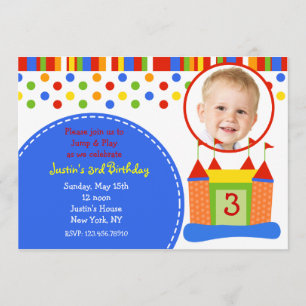 Bouce House Photo Birthday Party Invitations