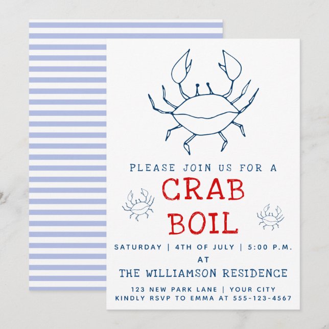 Bouchon de crabe | Invitation de fête d'été (Devant / Derrière)
