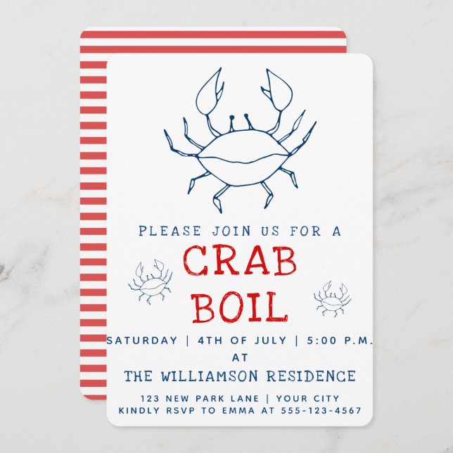 Bouchon de crabe | Invitation de fête d'été (Devant / Derrière)
