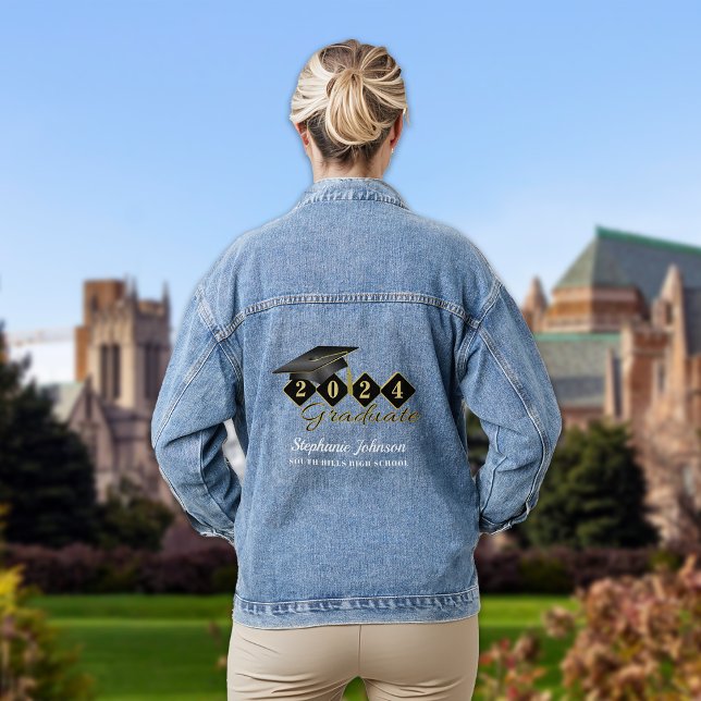 Bouchon de graduation personnalisé Black Gold (Personalized Graduation Cap Black Gold Denim Jacket)