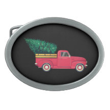 Petit Camion Rouge qui transporte un sapin de Noël