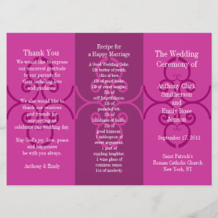 Boucle de rose de brochure de programme de mariage