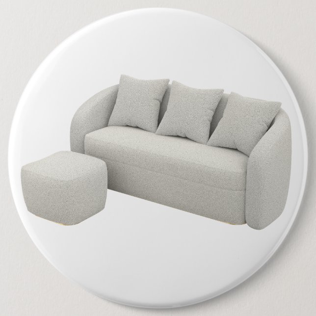Boucle sofa with ottoman 6 inch round button (Front)
