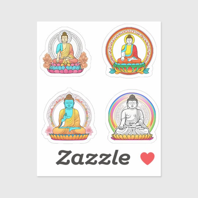Bouddha avec fleurs colorées 4 Stickers Pack (Feuille)