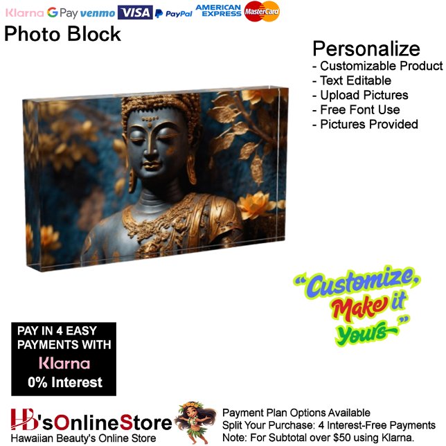 Bouddha Bloc photo horizontal (Buddha Horizontal Black Gold Floral Background Photo Block.)