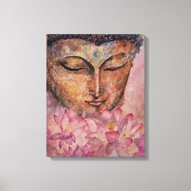Bouddha Pink Lotus Aquarelle Imprimer Toile Emball (Recto)