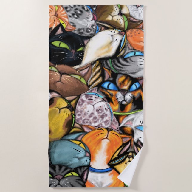 Bouddling Chats Plage Serviette Chat Serrés (Devant)