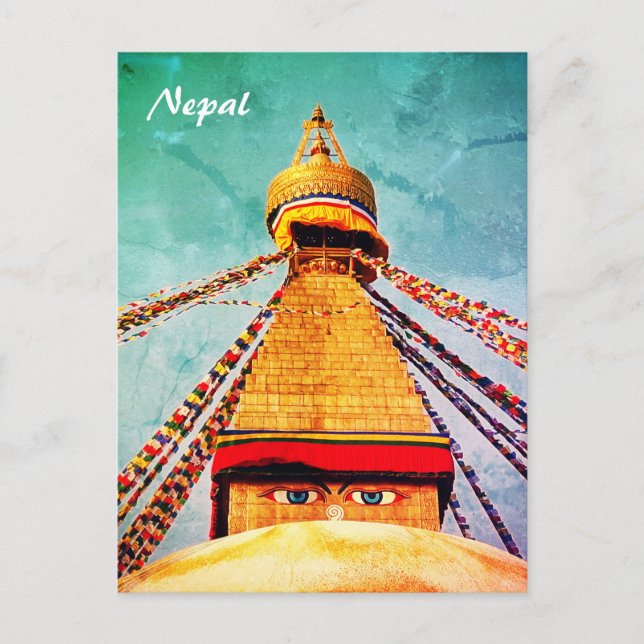 Boudhanath Stupa, Bouddha Eyes, Népal Carte postal (Devant)