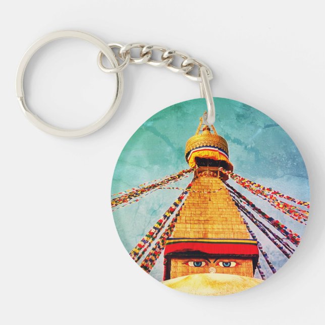 Boudhanath Stupa, Buddha Eyes, Himalayas, Nepal Keychain (Front)