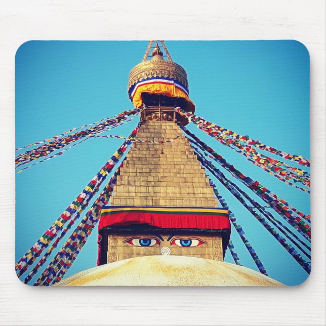 Boudhanath Stupa, Buddha Eyes, Himalayas, Nepal Mouse Pad (Front)