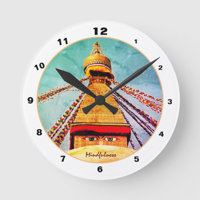 Boudhanath Stupa, Buddha Eyes, Himalayas, Nepal Round Clock (Front)