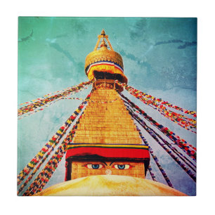Boudhanath Stupa, Buddha Eyes, Kathmandu, Nepal Tile