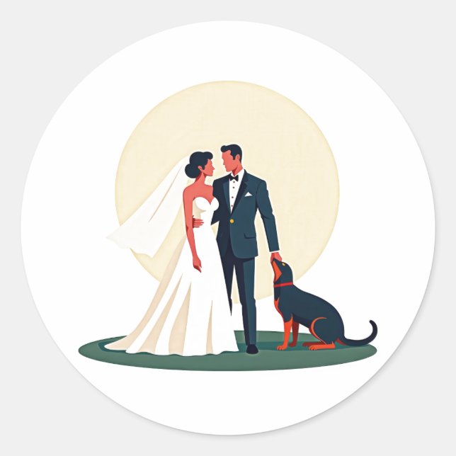 Boudoir Bride and Groom with Dog Sticker (Front)